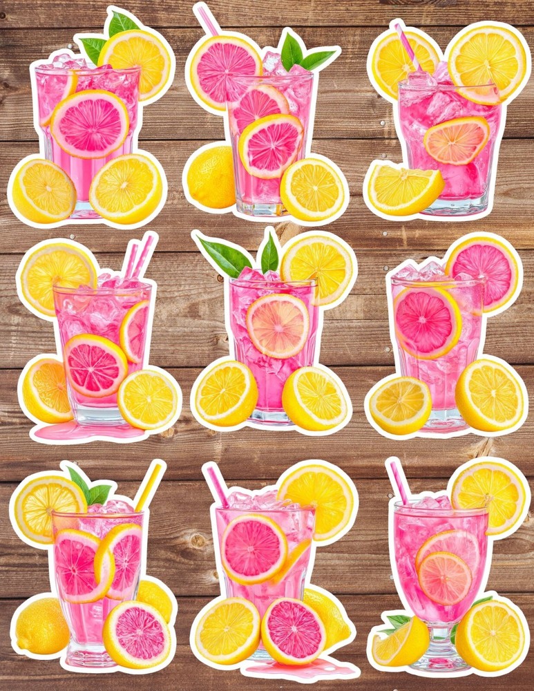 Pink Lemonade Die Cut Vinyl Stickers Set Scrapbooking Laptop Water Bottle