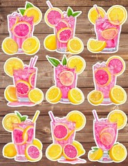 Pink Lemonade Die Cut Vinyl Stickers Set Scrapbooking Laptop Water Bottle