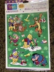 Vintage Hallmark Winnie Pooh Disney 4 Sheets Stickers Christmas Theme New sealed