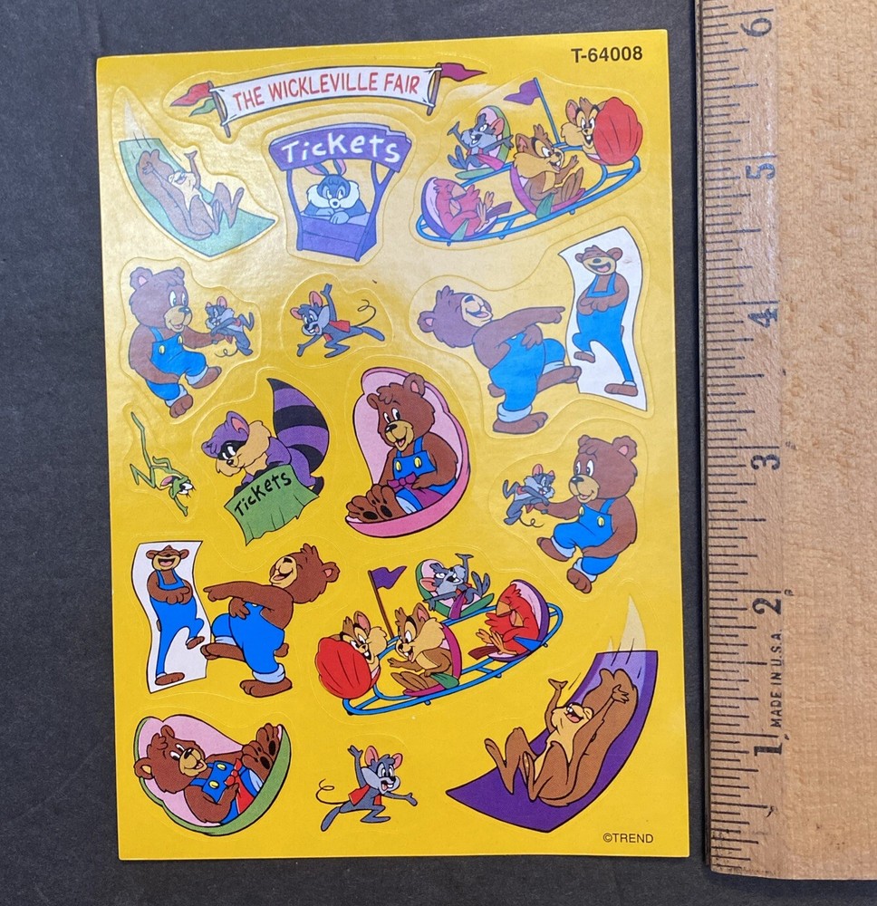 VTG Trend Sheet Of Stickers Wickleville Fair Woods Bear Mouse Squirrel T-64008