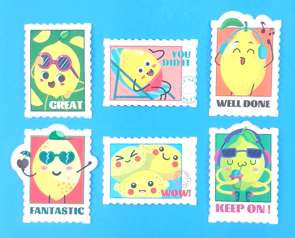 Lemon Scented Stamp Style Sticker Set Of 6