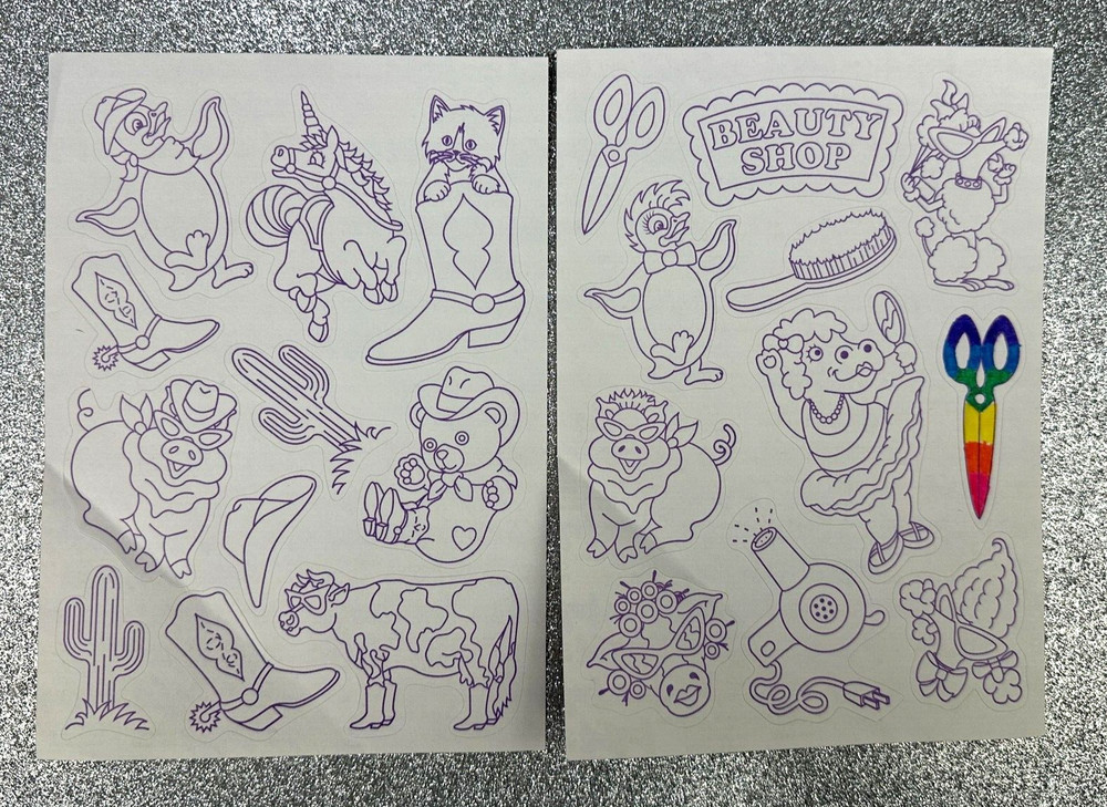 VTG Lisa Frank Stickers Coloring Sheet Color Your Own Beauty Shop Western Cowboy