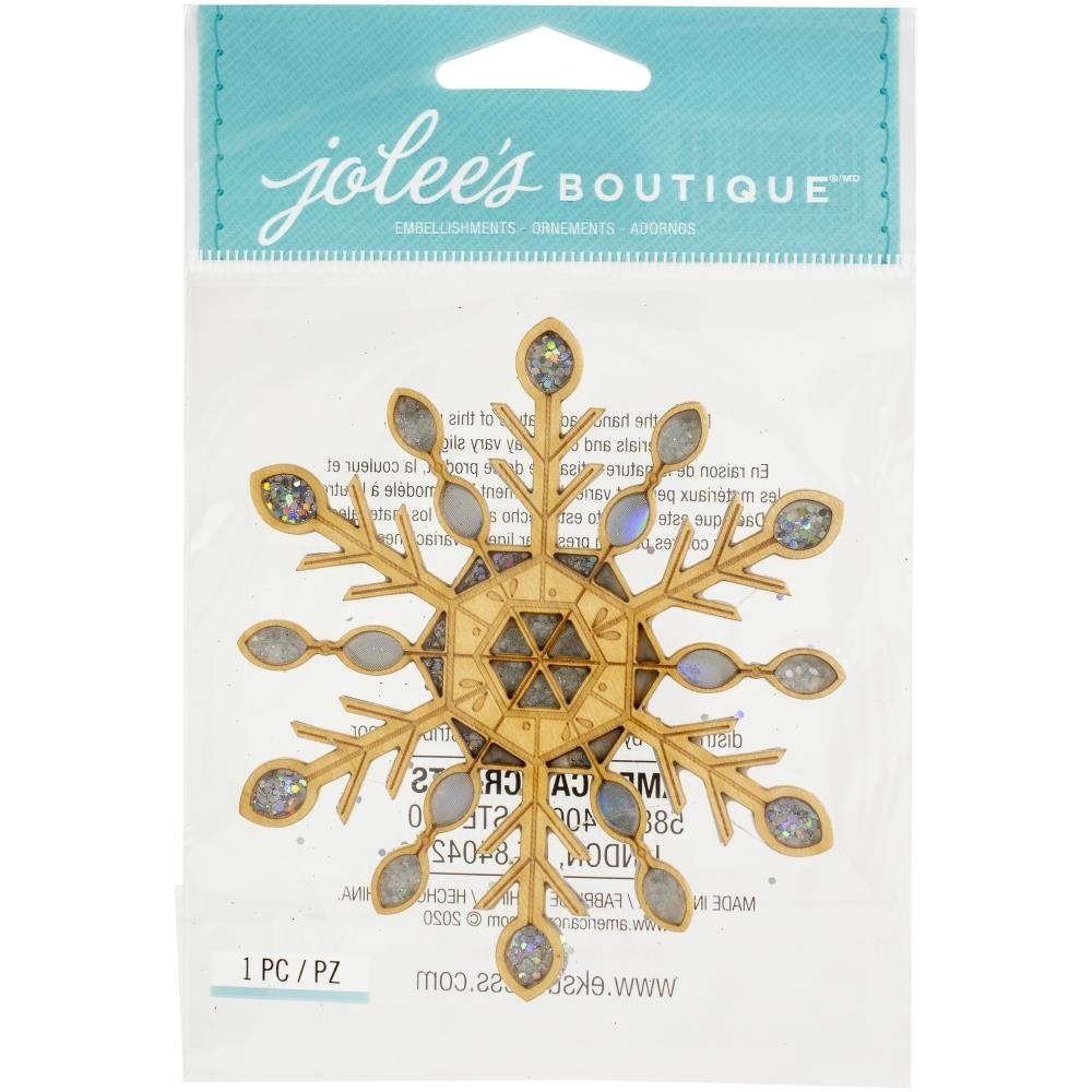 Craft Stickers Jolee’s Laser Cut Wood Glitter Snow Flake Snowflake