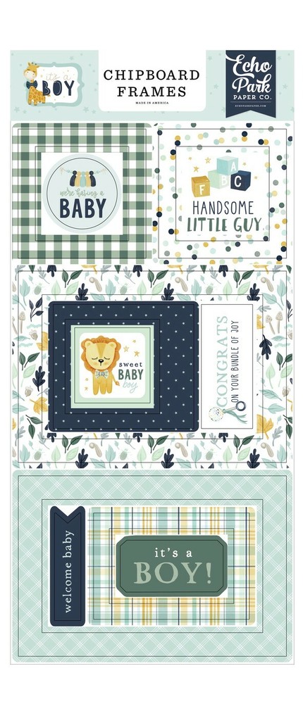 Echo Park Paper IT’S A BOY Baby Shower 6×13 Sheet of Chipboard Frames