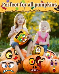 Halloween Pumpkin Stickers – 88 Funny Face Decorating Kit for Kids’ Crafts & Par