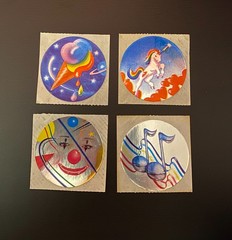 LISA FRANK 80’s Foil Stickers Lot of 4 Rainbow Ice Cream Unicorn Clown Music Mod