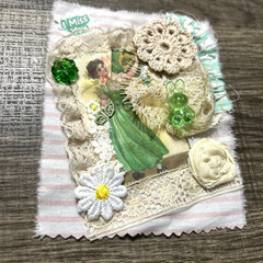 #4 Art Collage Snippet Cluster Girl Green Bunny Crochet Lace Handmade Album