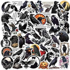 50Pcs Halloween Theme Stickers, Cute Gothic Raven Decorative Stickers Crow