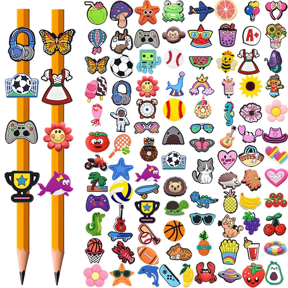 100 Pcs Cute Pencil Toppers Charms For Kids Classroom Prizes School Supplies