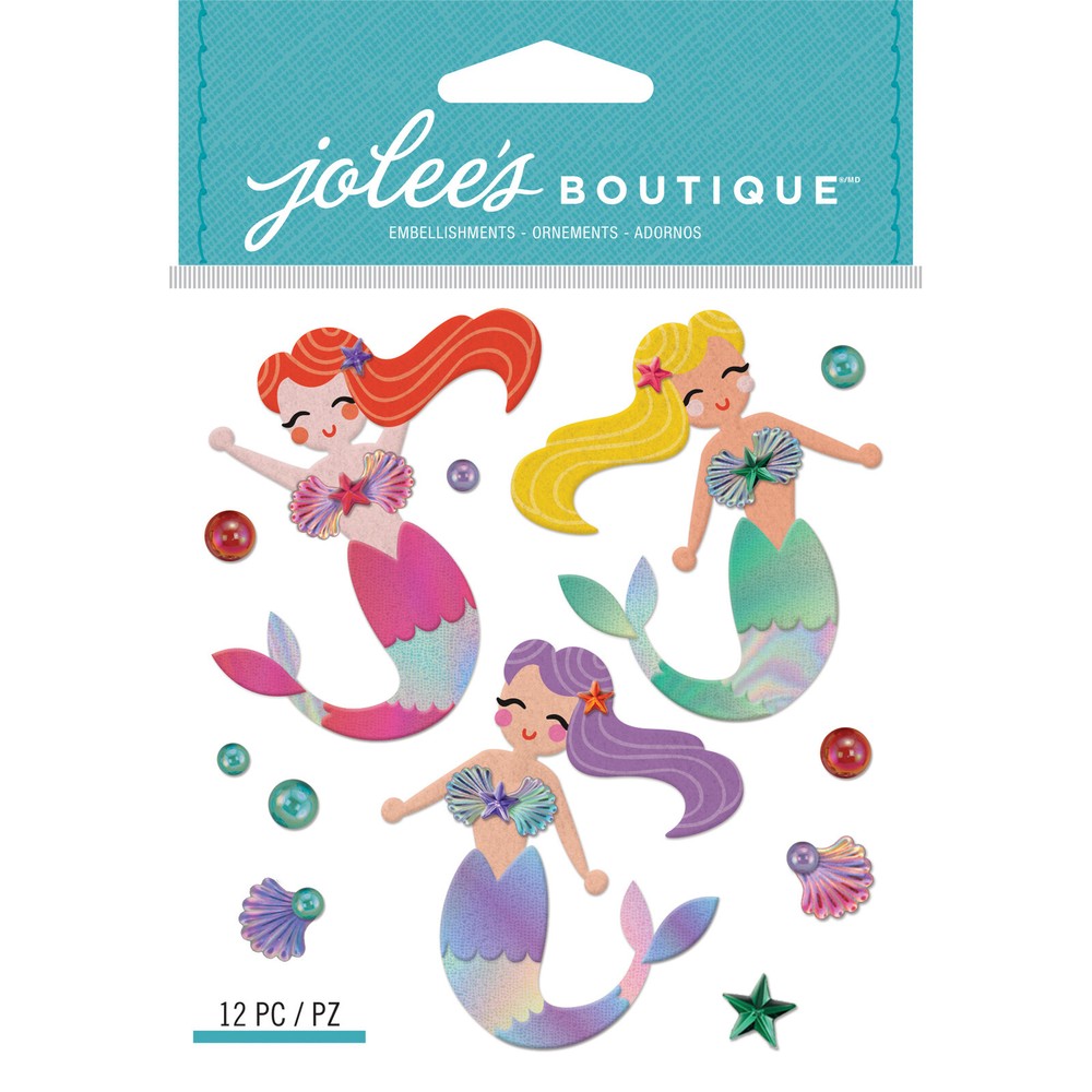 Crafts 3D Stickers Jolee’s Mermaids Swim Suits Long Hair Bubbles Shells Tails