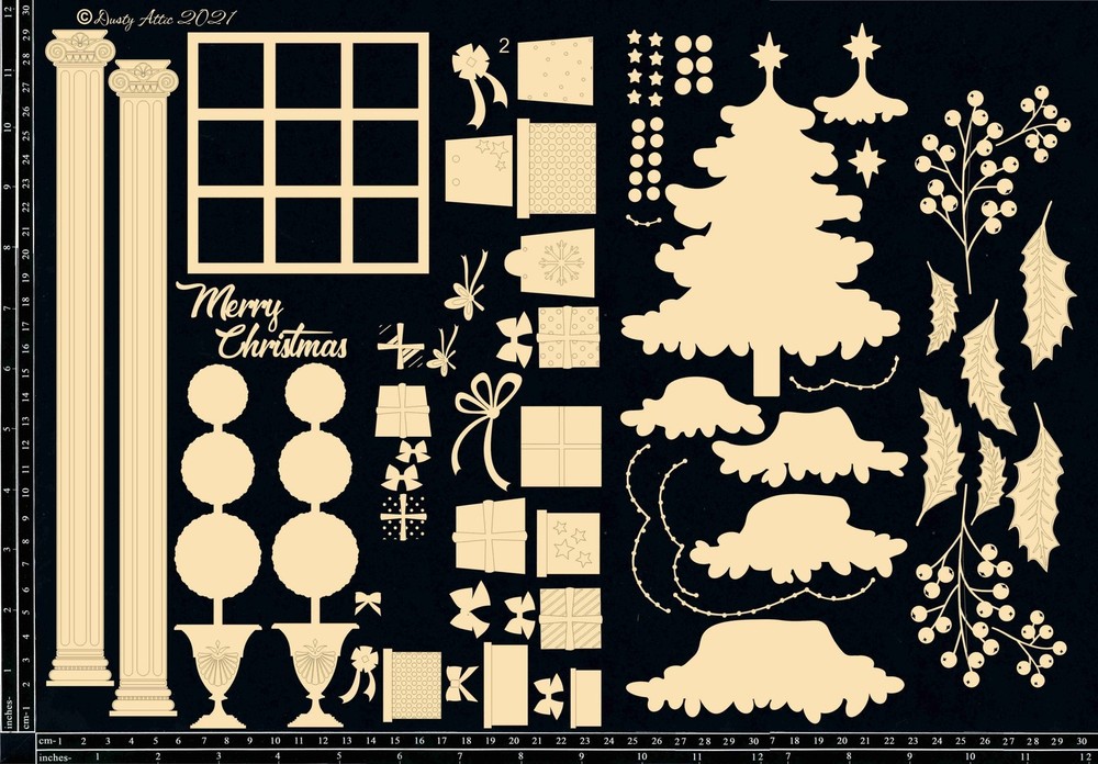 Dusty Attic Scene Mixed Chipboard – Christmas Tree with Shadow Box, DA3200