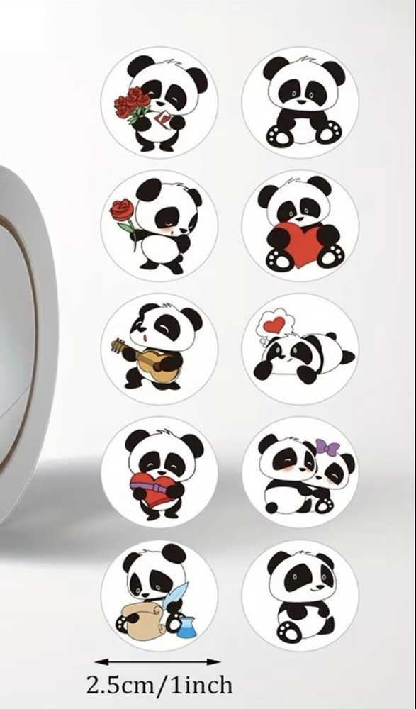 40 PCs Round 1” Panda Themed Valentines Day Stickers Env Seals Party Favors