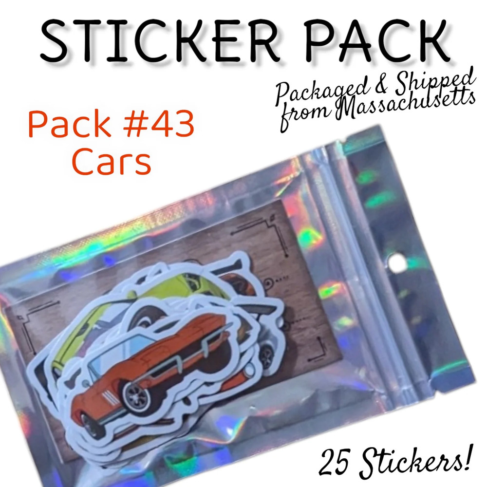 STICKER PACK – Pack #43 – 25 Pieces – Cars