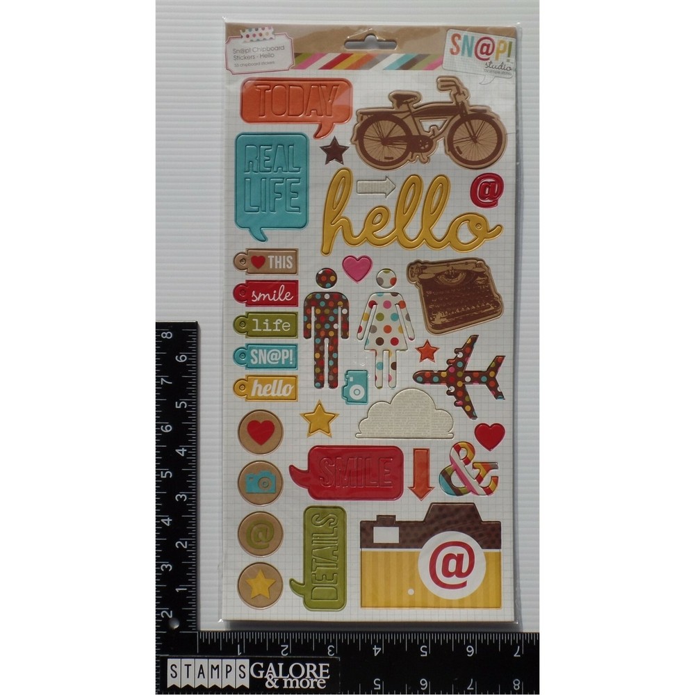 Simple Stories SNAP STUDIO 33 CHIPBOARD ACCENTS HELLO BIKE CAMERA WORDS #U12