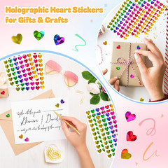 1800Pcs Holographic Heart Stickers, 0.6in Rainbow Tiny Stickers for Kids Rewa…