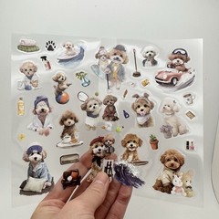 Cute Poodle Puppy PET Sticker Pack 4 Sheets Planner Journal Scrapbook Decor Kids