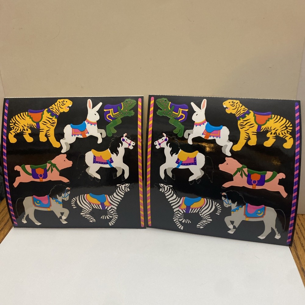 Vintage Mrs Grossmans Lot Of 2-6″ x 6″ 1990 Julie Cohen Carousel Animals