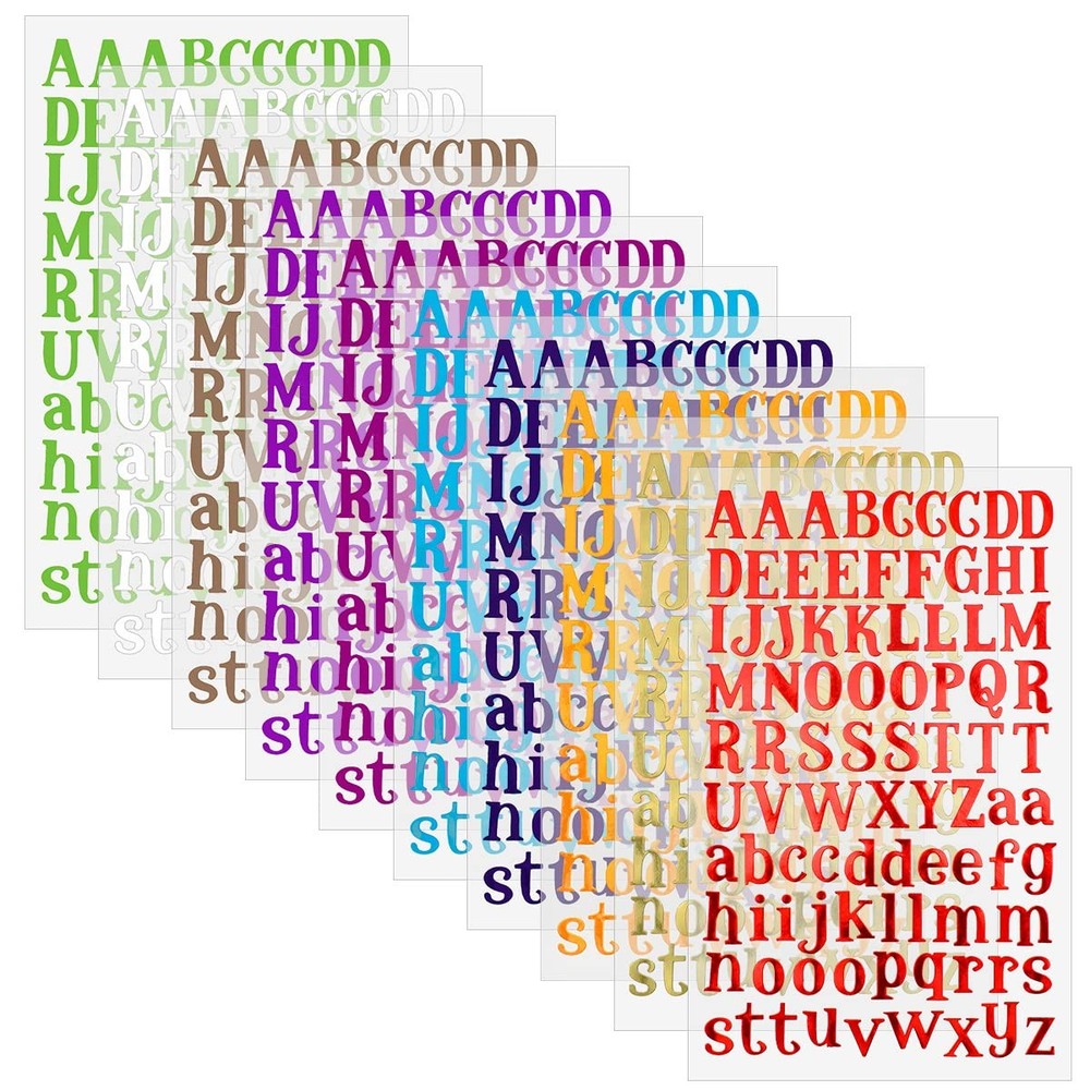 10 Sheets Letter Stickers Colorful Glitter Self Adhesive Alphabet Bright Red