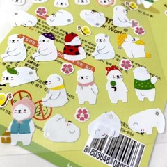 CUTE COZY POLAR BEAR STICKERS Fun Paper Sticker Sheet Kawaii Kid Craft Scrapbook