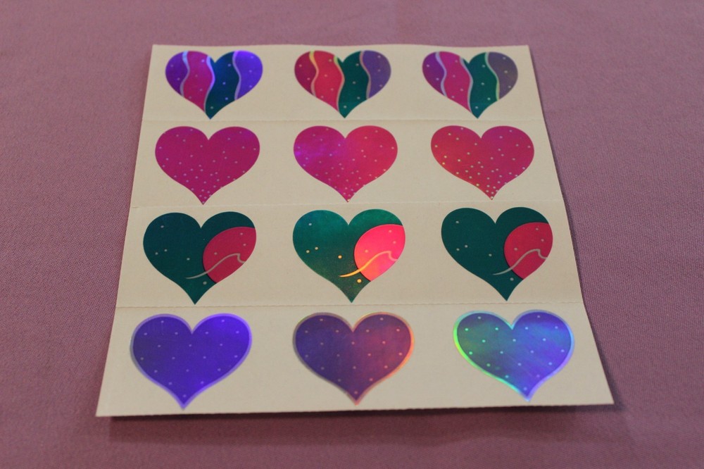 Mrs. Grossman’s Sheet RARE Vintage 1995 Full Sheet Shiny Satin Heart Stickers!