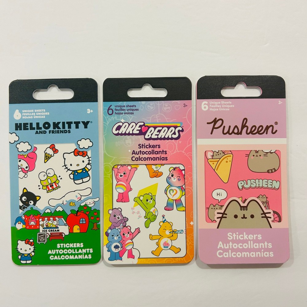 Sandylion PUSHEEN CAT HELLO KITTY CAREBEARS Stickers 3pk 18 total sheets
