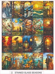 STAINED GLASS SEASONS – COMPLETE SHEET OF 20 STICKERS