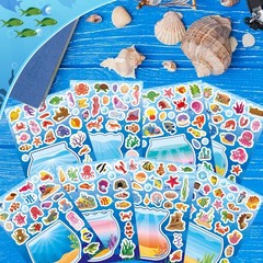 24 Sheets Make Your Own Ocean Stickers for Kids, Summer Sea Animal Color
