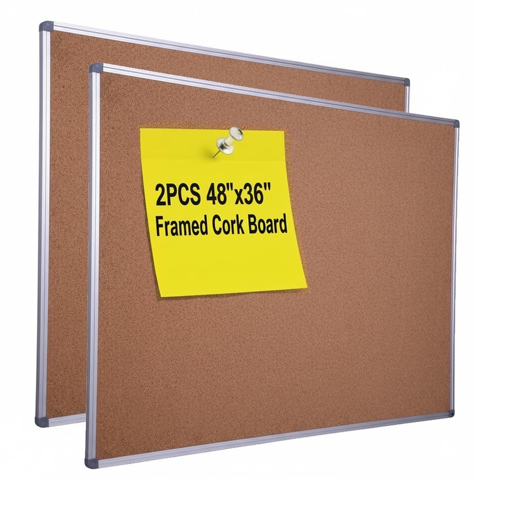 2-Pack Cork Notice Board 48 x 36 Inch, Aluminum Frame Bulletin Board for Wall…