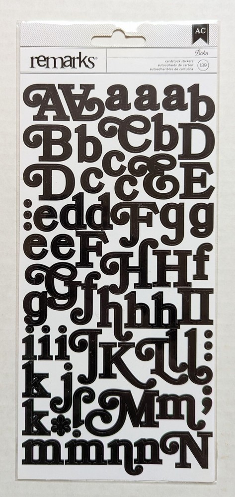Black Boho Alphabet Letters & Numbers Flat Scrapbooking Stickers by Remarks
