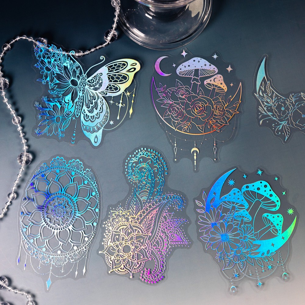 Fantasy Flowers Moon PET Holographic Big Stickers for Journal Planner Papercraft