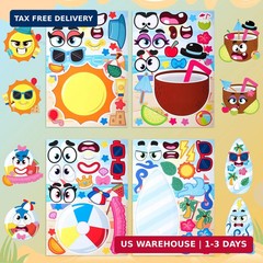JOYIN 36 Pcs 9″x6″ Summer Make a face Stickers for Kids, Make Your Own Hawaii Po