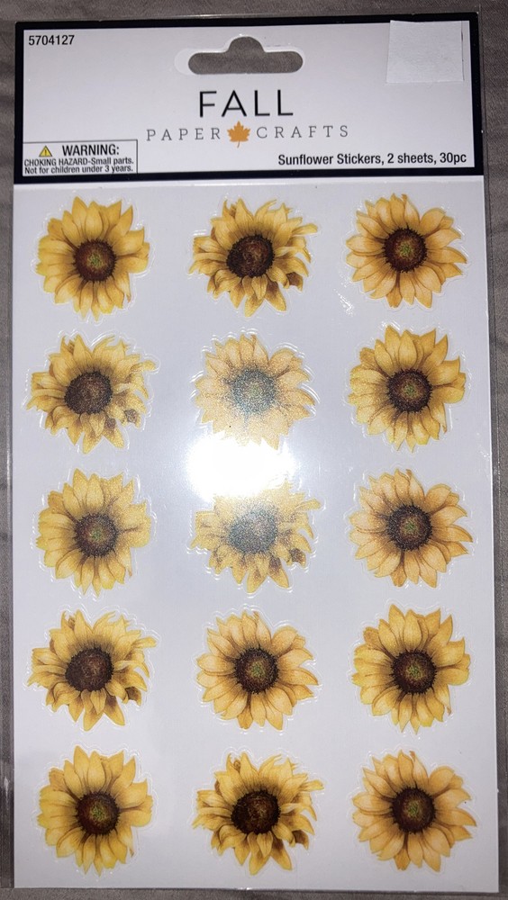 8 HL Paper Crafts Fall Themed Sunflower Sticker Sheets (2 Sheets, 30 pcs)