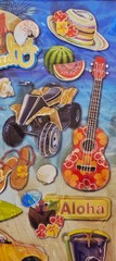13 Count Handmade Scrapbooking Stickers 3D Hawaii Beach Tropical Aloha Surf NEW