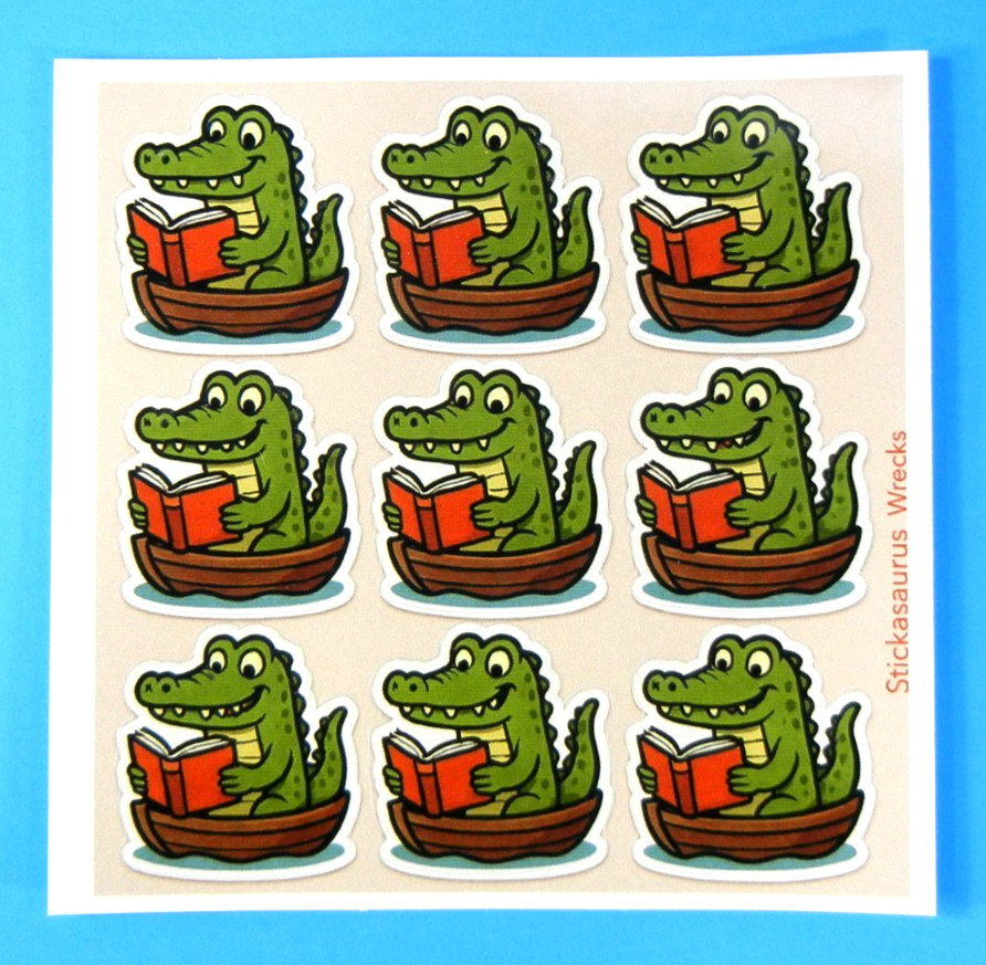 Alligators Reading Books In A Boat Sticker Sheet