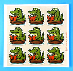Alligators Reading Books In A Boat Sticker Sheet