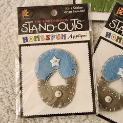 NEW Lot 5 Stand Outs Sticker Applique Iron On Heart Baby Diaper Pin Blue Pink -H