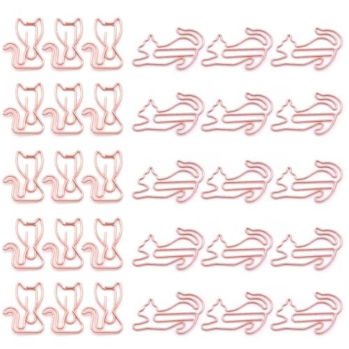 80 Pcs Rose Gold Cat Creative Metal Paper Clips – Fun Office Rose Gold Catg
