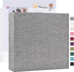 Mublalbum 12×12 Large 3-Ring Scrapbook Photo Album, 40 Sleeves, Grey Linen Cover