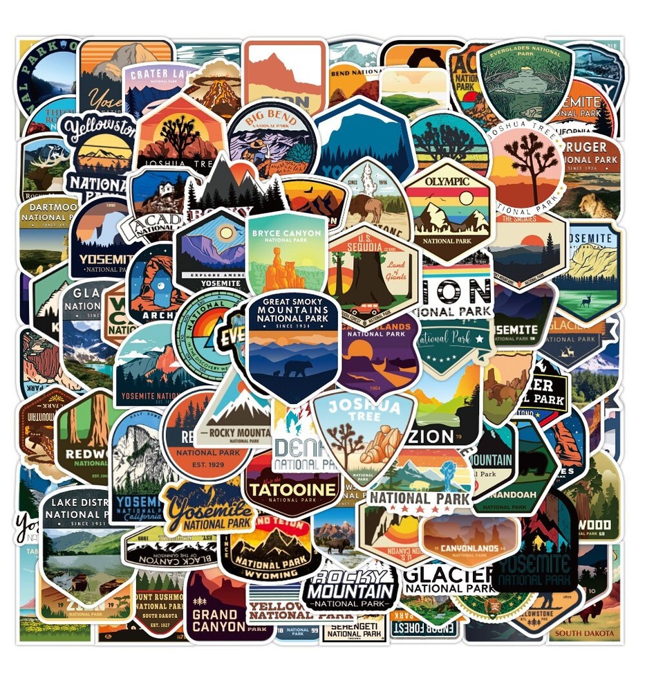 100pcs National Park Stickers, Outdoor Camping Traveling,191
