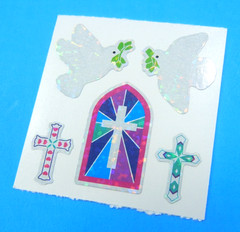 Glittery Doves Crosses Stainded Glass Window Sandylion Sticker Mod Sheet 2″x 2″