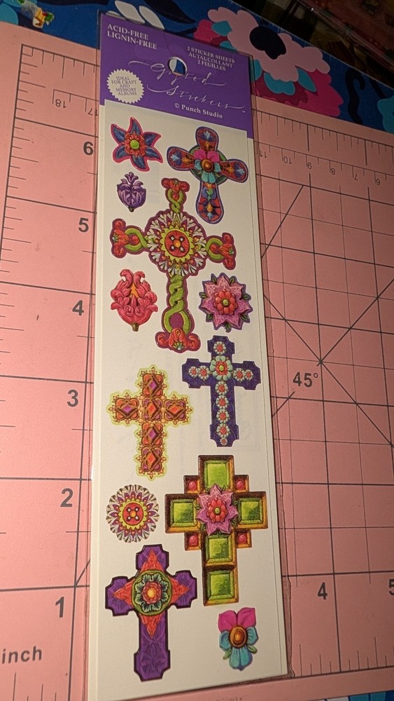 Vintage Gifted Line Stickers Crosses 2 Sheets Punch Studio New Pack