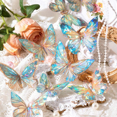 Butterfly Stickers Set Ice Crystals Holographic Shiny Transparent Resin Waterpro