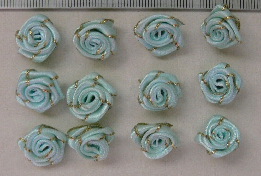 Satin Metallic ROSE Packs 12 CELESTE BLUE with Gold Trim 15-17mm Across VerCFrnt