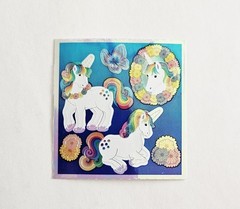 Vtg Sandylion Stickers Mod Unicorns Rainbow Mother Of Pearl MOP Iridescent Opal