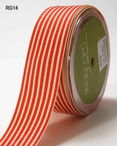 MAY ARTS RIBBONS~GROSGRAIN STRIPE~RED & IVORY~1.5 INCHES X 1 YARD!