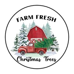 30 FARM FRESH CHRISTMAS TREES ENVELOPE SEALS LABELS STICKERS 1.5″ ROUND TRUCK