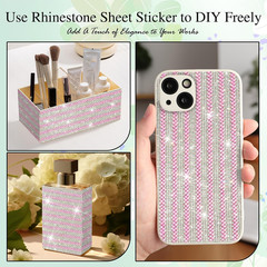 Bling Rhinestone Sheet Self Adhesive,Light Pink Glass Rhinestone Fabric for D…