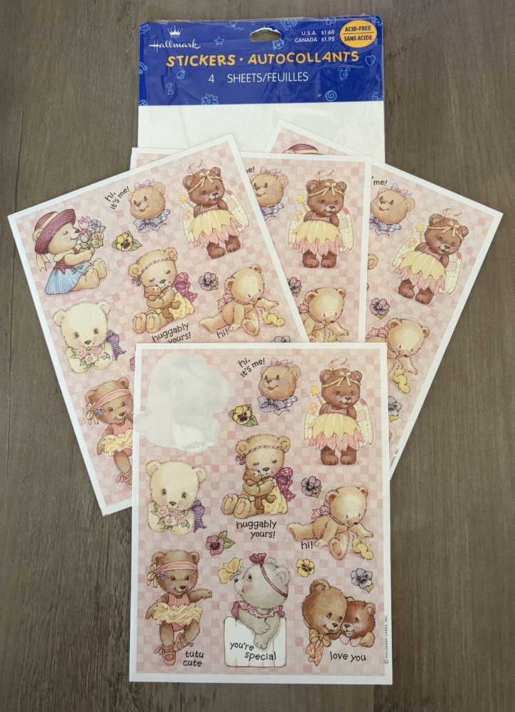 Vintage Hallmark Sweet Teddy Bear Stickers With Kind Messages 3+ Sheets
