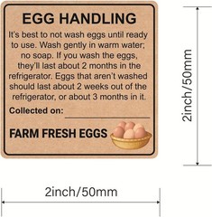 Farm Fresh Egg Handling Instruction Sticker, 2 inch, 300pcs, Kraft Paper, Bro…