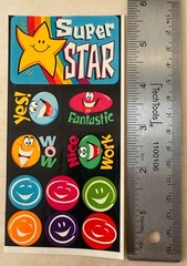 Vintage Highlights Magazine Happy Smiley Face Star sticker sheet stickers Reward